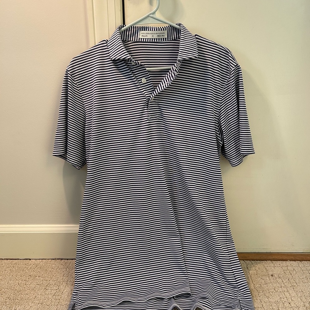 Men's Striped Golf Shirt - Navy and White